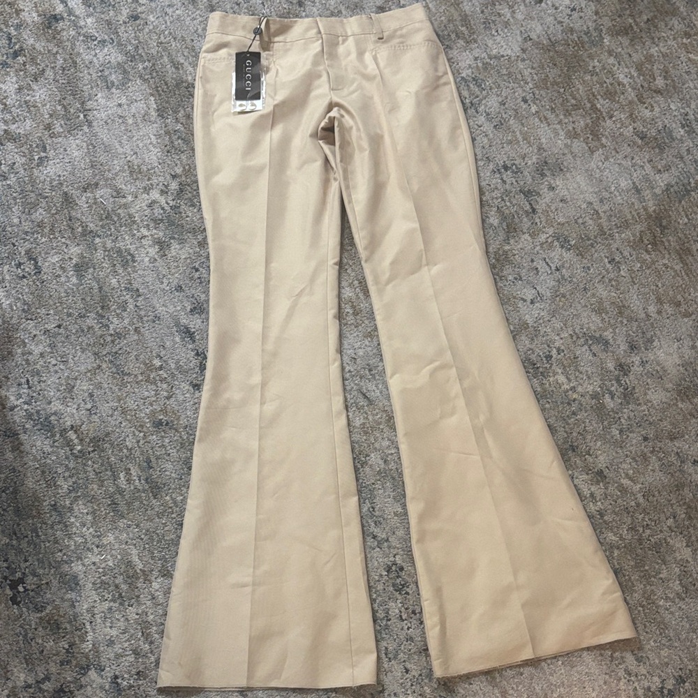 Gucci wide leg pleated women's trousers beige pants size 44 US 8-10 NWT